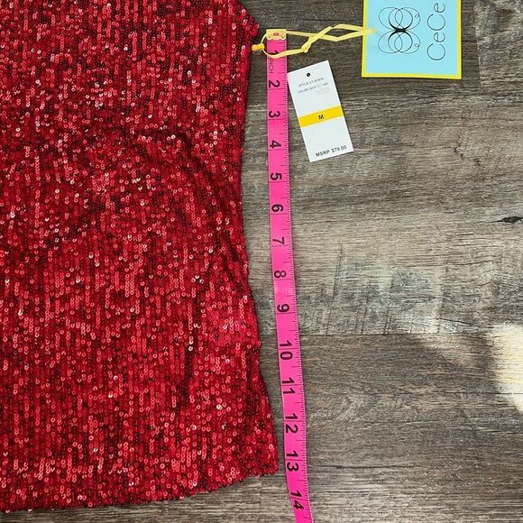 CeCe Sequined V-Neck Cap-Sleeve Red Blouse-Size Medium - Picture 7 of 7